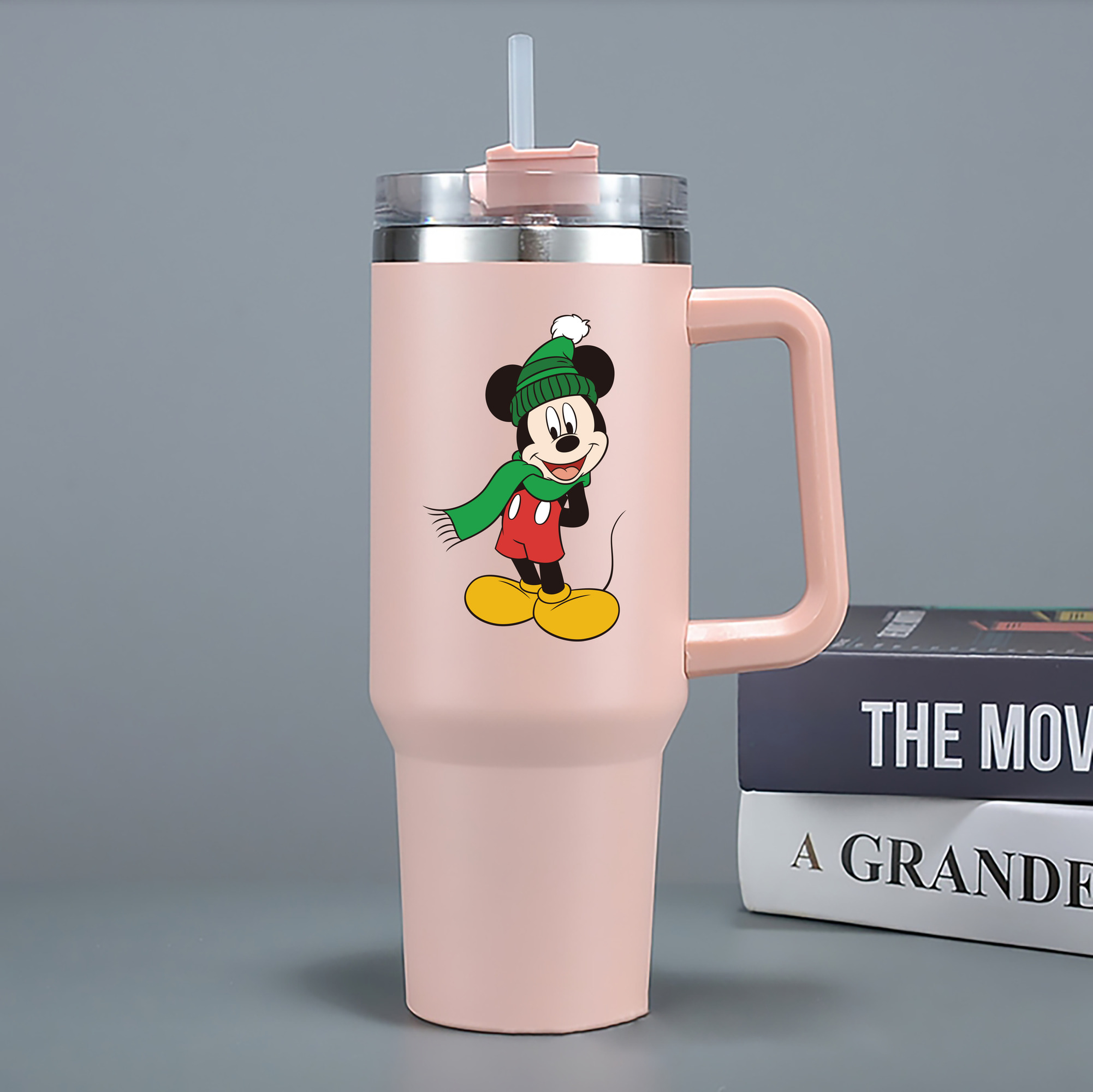 （画像用） ミッキーマウス Mickey Mouse 1200mL車用タンブラー - クリスタルステッカー（プラスチックストロー付き）